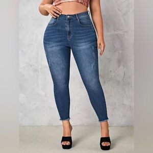 SHEIN Curve High Rise Skinny Jeans – Classic Blue Denim (0XL)